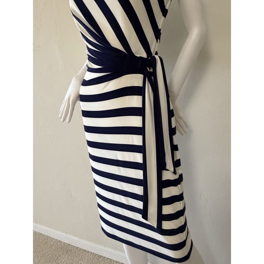 Ralph Lauren Striped Sheath Dress Side Tie Navy White Size 4 - Picture 5 of 15